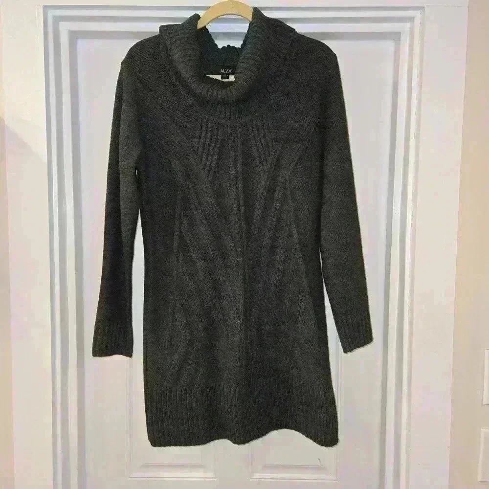 Alyx Womens Sweater Dress Cowl Neck Gray Size Large